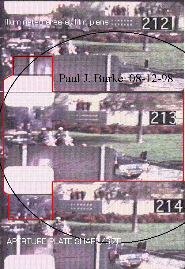 Paul Burke's diagram showing the design of the aperture plate as seen on frames 212-213-214